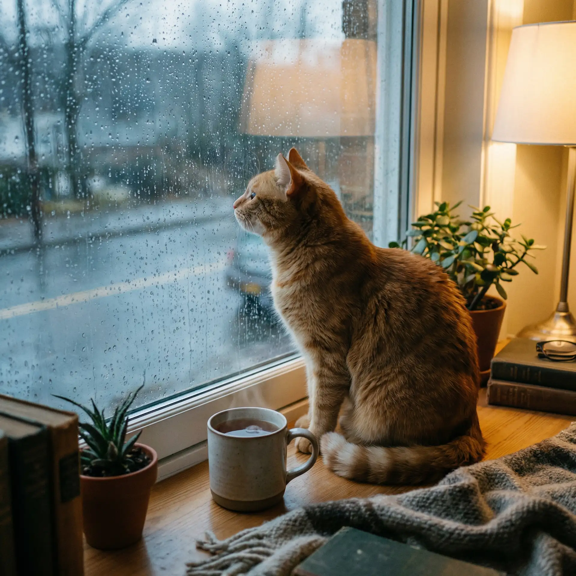 猫咪望着窗外的雨 - 动漫网456